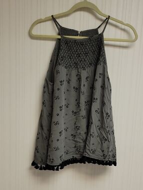 STATEMENT Gray Smocked Halter Camisole Black Floral Print Medium New Summer